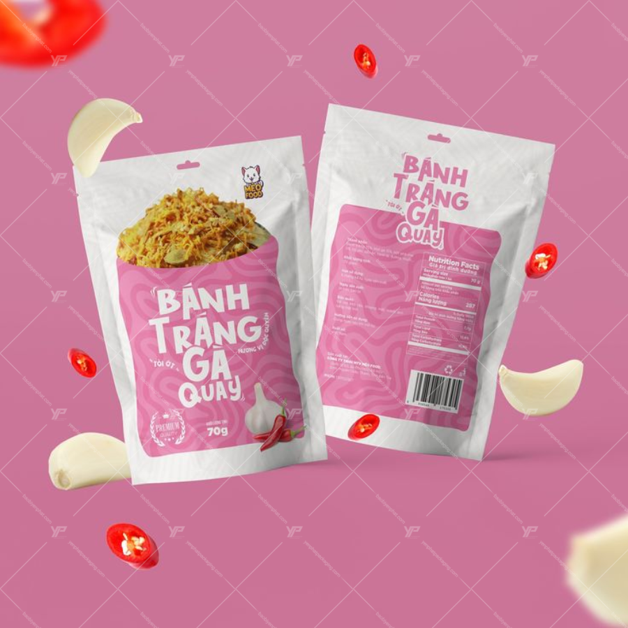 Bao bì bánh tráng làm bằng túi zip đáy đứng màng ghép
