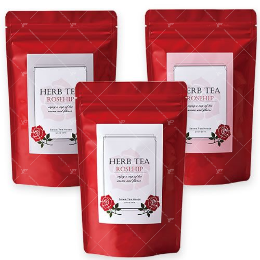Túi zip bạc đáy đứng màu đỏ có dán decal