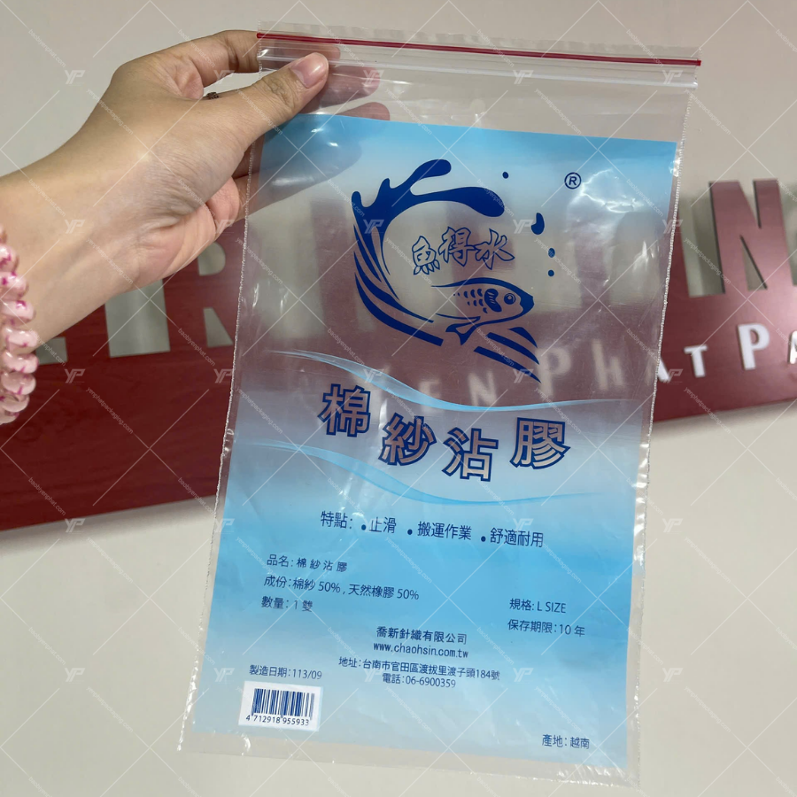 Túi zip viền đỏ có in ấn